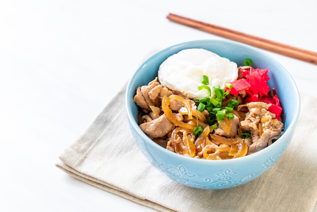 Schweinefleischreisschüssel mit Ei (Donburi) - japanisches Essen