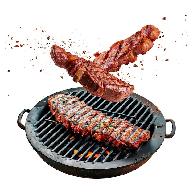 Schweinefleischsteak mit Gewürzen auf einem weißen oder durchsichtigen Hintergrund, gegrilltes Schweinechotel-Rindfleisch-Steak