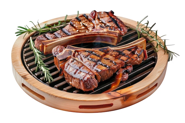 Schweinefleischsteak mit Gewürzen auf einem weißen oder durchsichtigen Hintergrund, gegrilltes Schweinefleiskopf, Rindfleisch-Steak auf