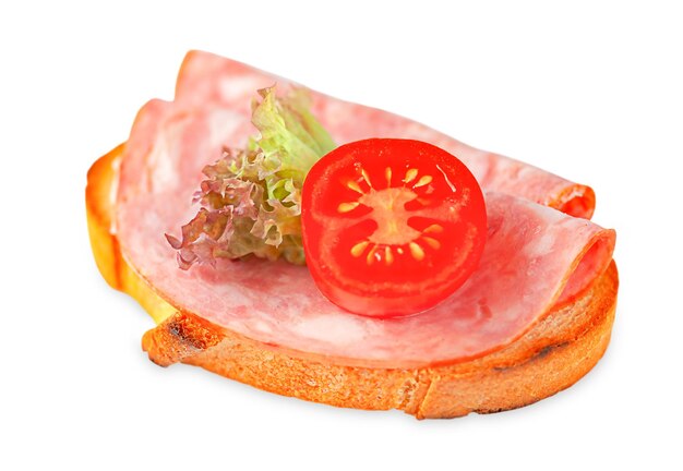 Schweineschinken-Sandwich auf weißem Hintergrund