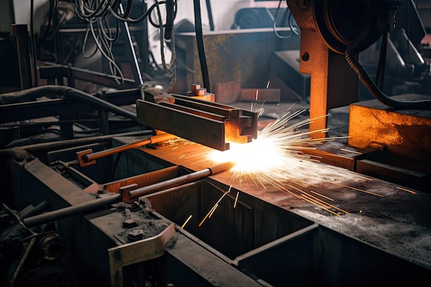 Schweißmaschine mit geschmolzenem Metall, die eine Verbindung zwischen zwei Stäben herstellt