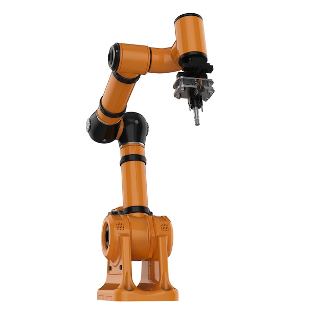 Schweißroboterarm, isoliert auf Weiß