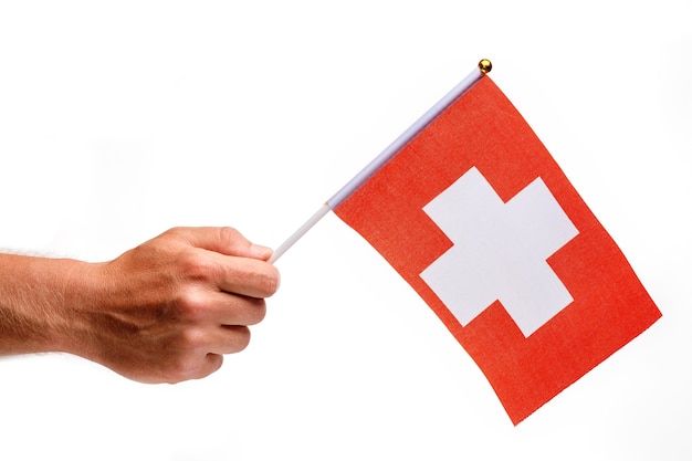 Schweiz-flagge klein im handisolat.