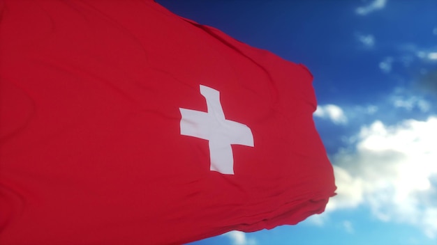 Foto schweizer flagge am fahnenmast schweizer flagge im wind flatternd 3d-illustration