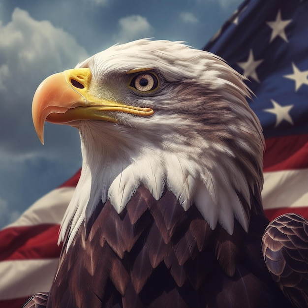 Schwenkende amerikanische Flagge mit Adlerkopf