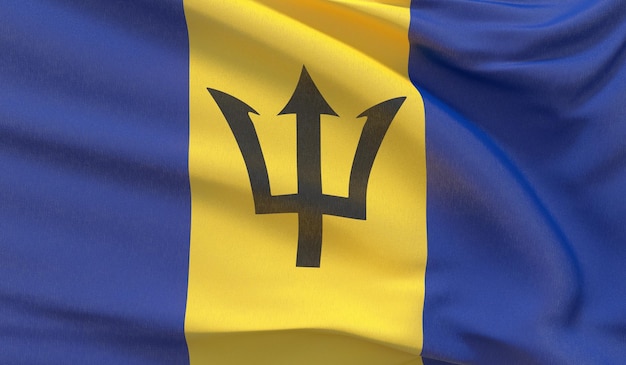 Schwenkende Nationalflagge von Barbados Winkte hochdetaillierte Nahaufnahme 3D-Rendering