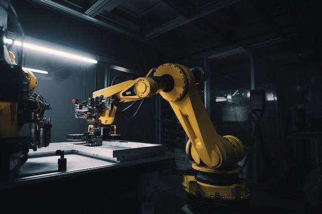 Schwere Automatisierungsroboterarmmaschine in der Smart Factory IndustrialIndustry 40-Konzeptbild