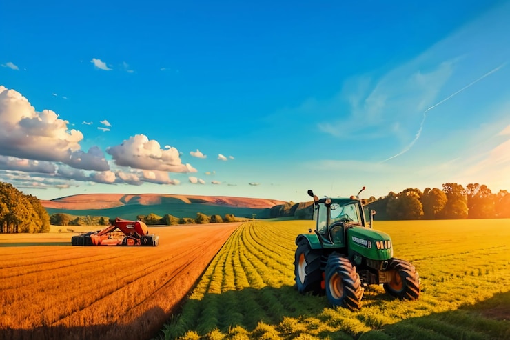 Foto schwere landwirtschaftliche traktoren, ackerlandgeräte, mechanisierte landwirtschaftliche geräte, tapetenhintergrund