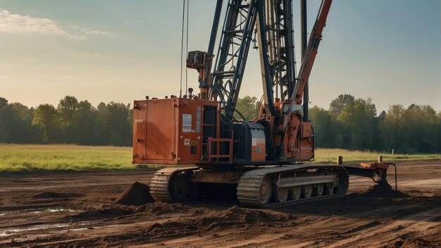 Foto schwere maschinen arbeiten auf einem schmutzigen feld