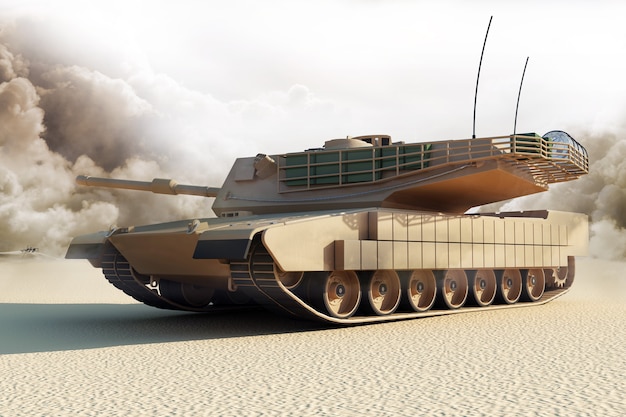 Schwerer Militärpanzer in der Wüste