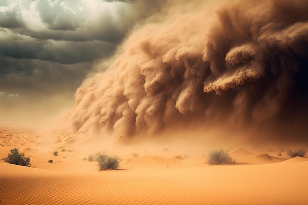 Foto schwerer sand- und staubsturm über wüstenland an heißen sommertagen. gefahr und kraft der wilden natur.