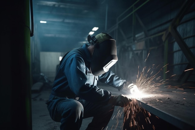 Schwerindustrie-Maschinenbaufabrik mit nicht wiederzuerkennendem Industriearbeiter, der einen Winkelschleifer verwendet