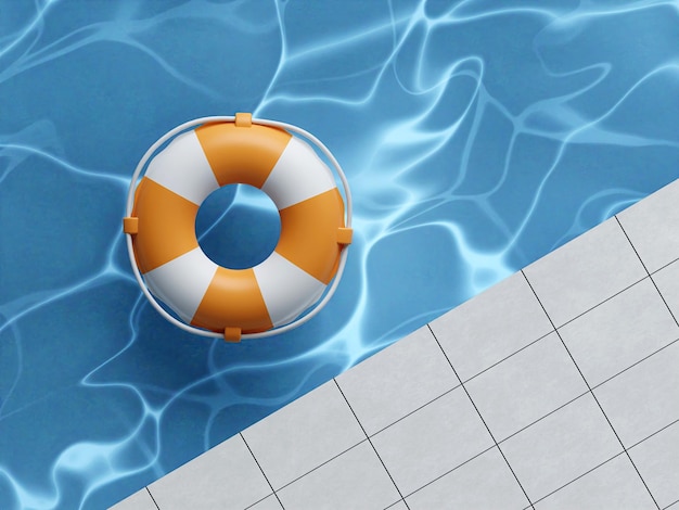 Schwimmbad mit Schwimmring Sommerurlaubsstimmung Kreative Sommerkonzeptidee 3D-Rendering-Illustration