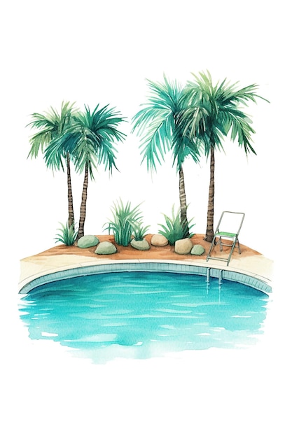 Schwimmbad-Resort-Aquarell-Clipart isoliert auf weißem Hintergrund mit generativer KI