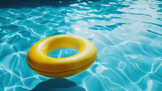 Schwimmbadring schwimmt in blauem Wasser mit Kopierraum Raum für Text Sommerkonzept