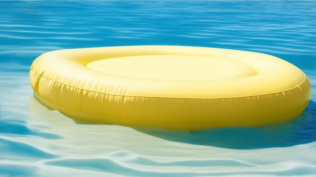 Schwimmende gelbe aufblasbare Matratze über dem Meer von Generative AI