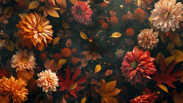 Schwimmende Herbstblumen und blühende Chrysanthemen