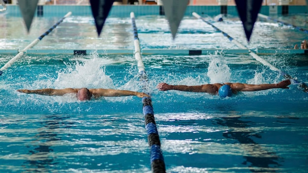 Foto schwimmer schwimmen im pool