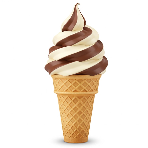 Schwirr-Eis-Kegel-Dessert auf weißem Hintergrund