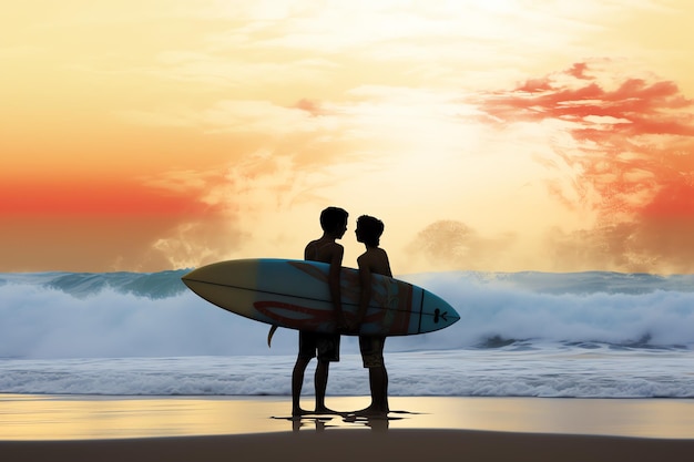 Schwule Surfer in einer romantischen Szene