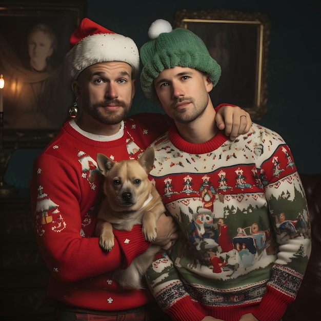 Foto schwules paar zu weihnachten gekleidet homosexuelles liebeskonzept weihnachtsfeier