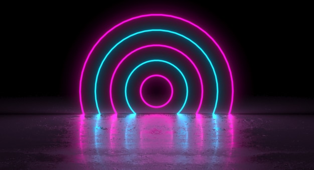 Sci-Fi Blau Lila Rosa Neon Glowing Circle Round Shap