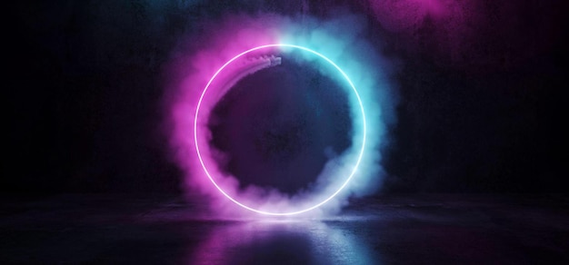 Sci Fi Moderne Futuristische Rauch Neon Kreisförmige Röhre Gradient Lila Pink Blau Leuchten Licht in der Dunkelheit