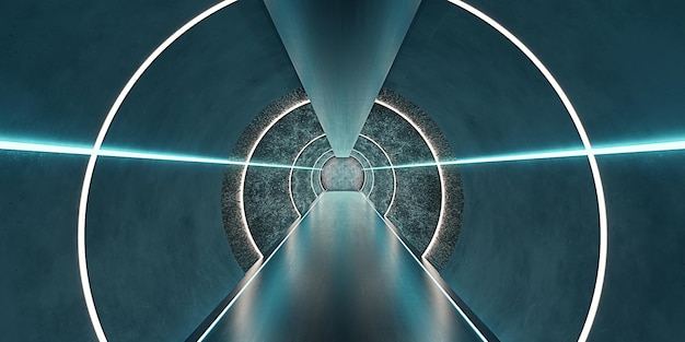 Sci Fi Neon Glow Dark Corridor Tube Curved Passage Futuristic Technology Tunnel Raumschiff leer