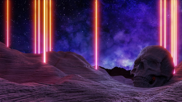 Foto sci-fi-virtual-reality-landschaft im cyberpunk-stil 3d-rendering, fantasy-universum und weltraumwolkenhintergrund