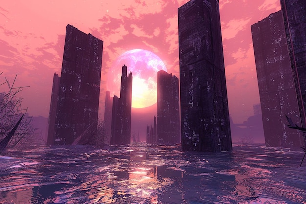 Foto sci paisagem de realidade virtual estilo cyberpunk d render