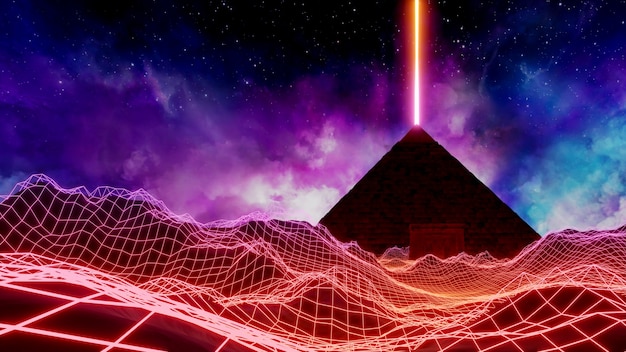 Sci paisaje de realidad virtual estilo cyberpunk renderizado en 3D