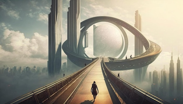 Foto scifi ciudad horizonte edificio rascacielos