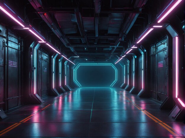 SciFi Futurista Moderno Sala oscura Estudio de escenario Túnel cibernético Almacén subterráneo Garaje Wi