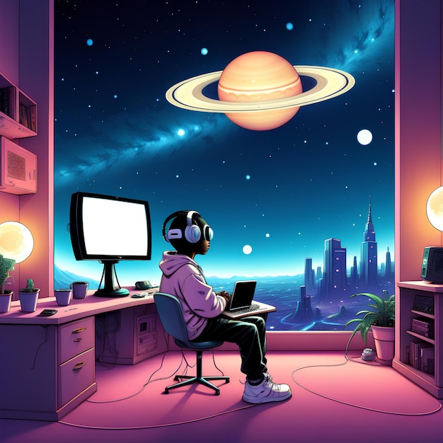 Foto a scifi lofi romance artista de amor obra de arte de arte digital estación de arte hd papel tapiz de fondo