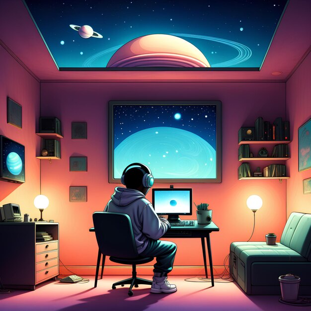 A SciFi Lofi Romance artista de amor obra de arte de arte digital estación de arte HD papel tapiz de fondo