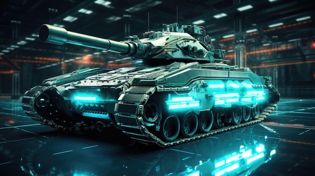 Scifi-Militärtanks für ein Computerspiel Leuchtende Elemente auf dem Tank