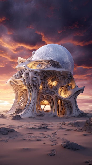 scifi surrealistische farbenfrohe Architektur Landschaft