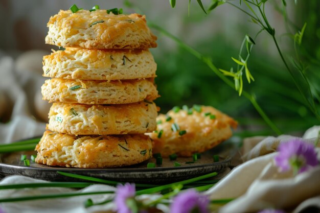 Scones com queijo e cebola verde Cheddar e biscoitos de cebola Generative AI