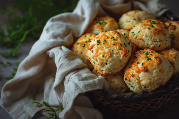 Scones mit Käse und grüner Zwiebel Cheddar und Schnabelkekse Generative KI