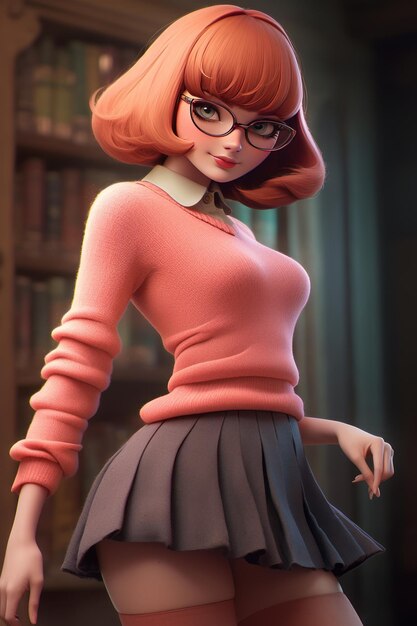 Scooby Doo's Scandalous Posy Velma Elytra's Cheeky y Flirtatious Cosplay en una falda corta y plisada