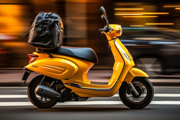 Scooter amarillo entrega de la ciudad mensajero transporte urbano entrega rápida