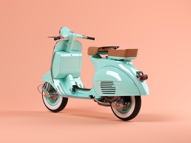 Scooter azul sobre fondo rosa ilustración 3D