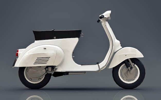 Scooter branco europeu vintage em um fundo cinza. renderização 3d.