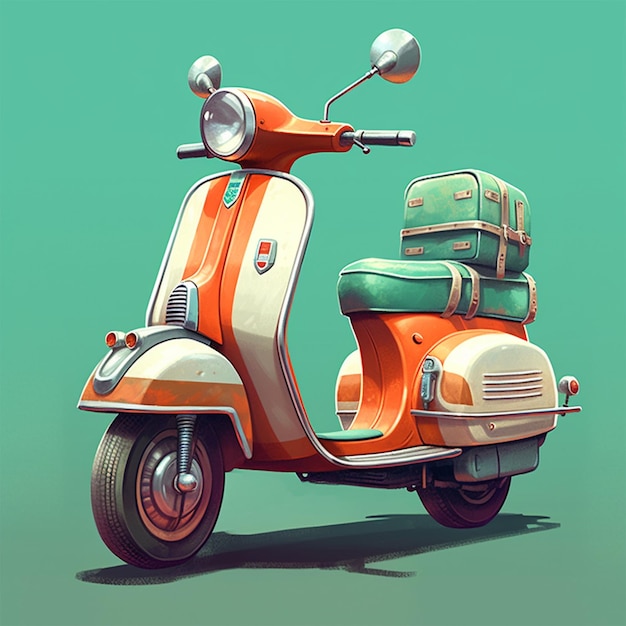 Scooter coberto com partículas coloridas em um fundo preto Generative AI