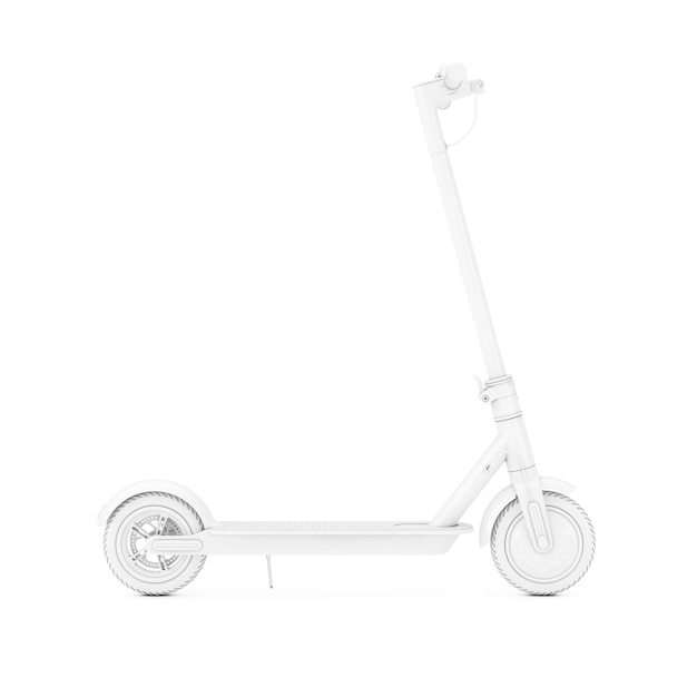 Scooter de chute elétrico moderno Eco branco em estilo de argila em um fundo branco. Renderização 3D