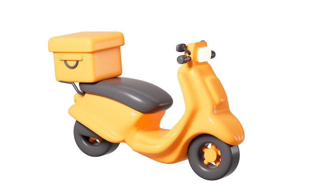 Scooter de desenho animado e comida para levar móvel pedido on-line de comida para levar renderização 3d ilustração 3d