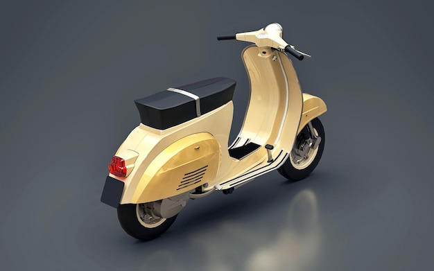 Scooter de ouro europeu vintage em um fundo cinza. renderização 3d.