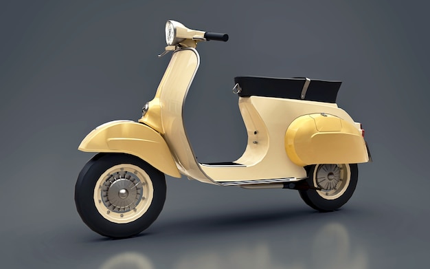 Scooter de ouro europeu vintage em um fundo cinza. renderização 3d.