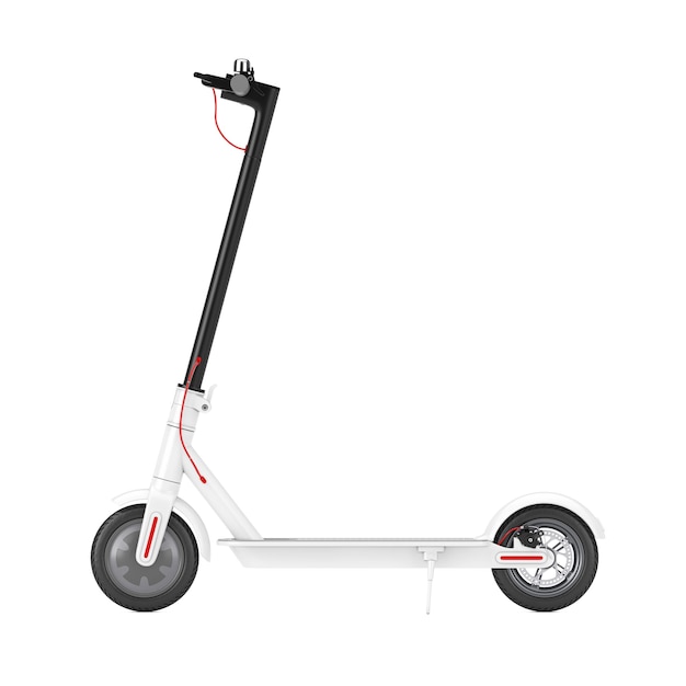 Scooter de pontapé elétrico Eco moderno branco em um fundo branco. Renderização 3D