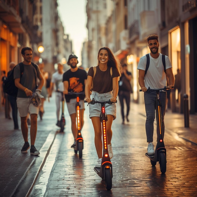 Scooter eléctrico en la calle jóvenes